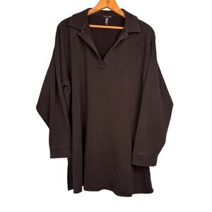 Eileen Fisher Womens XL Black V-Neck Raglan Long Sleeve Tunic Top Slits